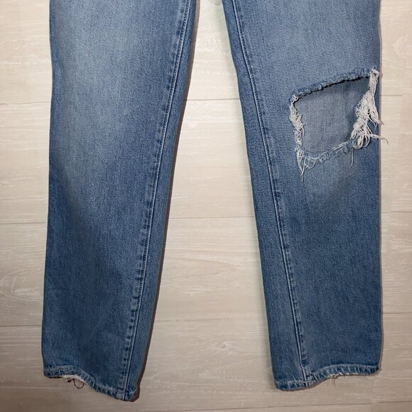 Good American Distressed Straight Leg Jeans Size 2/26 Medium Wash Denim - Picture 5 of 7